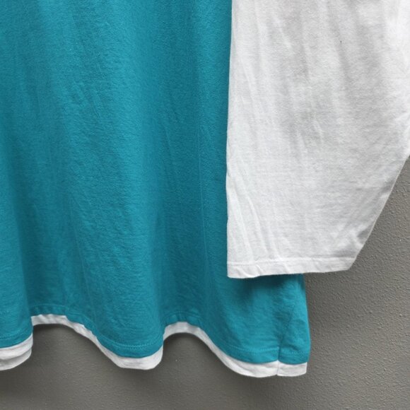 Woman Within Shirt Womens 3X Teal White Layered Look Long Sleeve Cotton - Picture 3 of 9